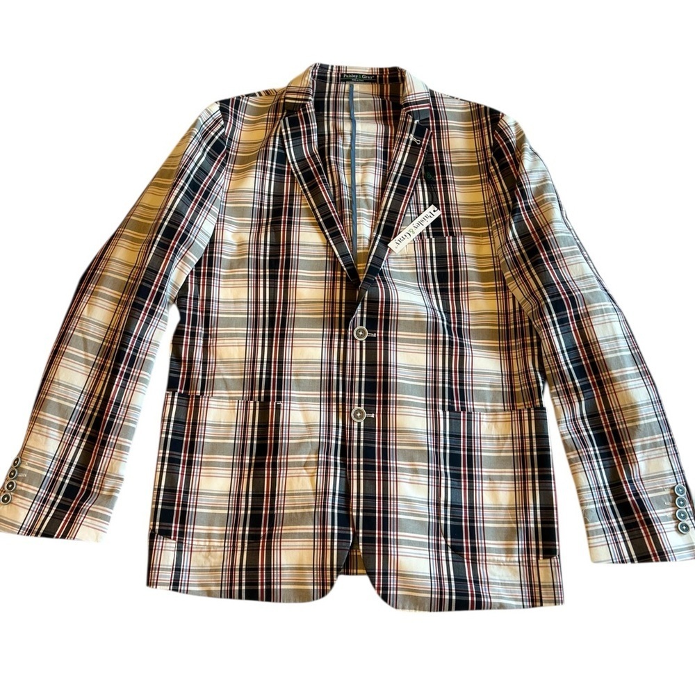 Paisley & Gray Men's Plaid Blazer - Blue, White, Gray size 44 R